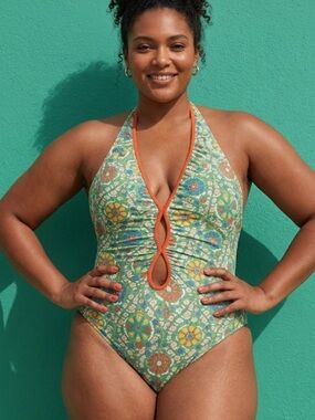 Rhode X Target Collab Zinnia Floral Halter Cheeky One Piece Swimsuit size 2X